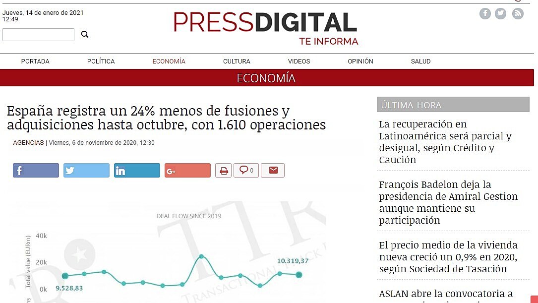 Espaa registra un 24% menos de fusiones y adquisiciones hasta octubre, con 1.610 operaciones